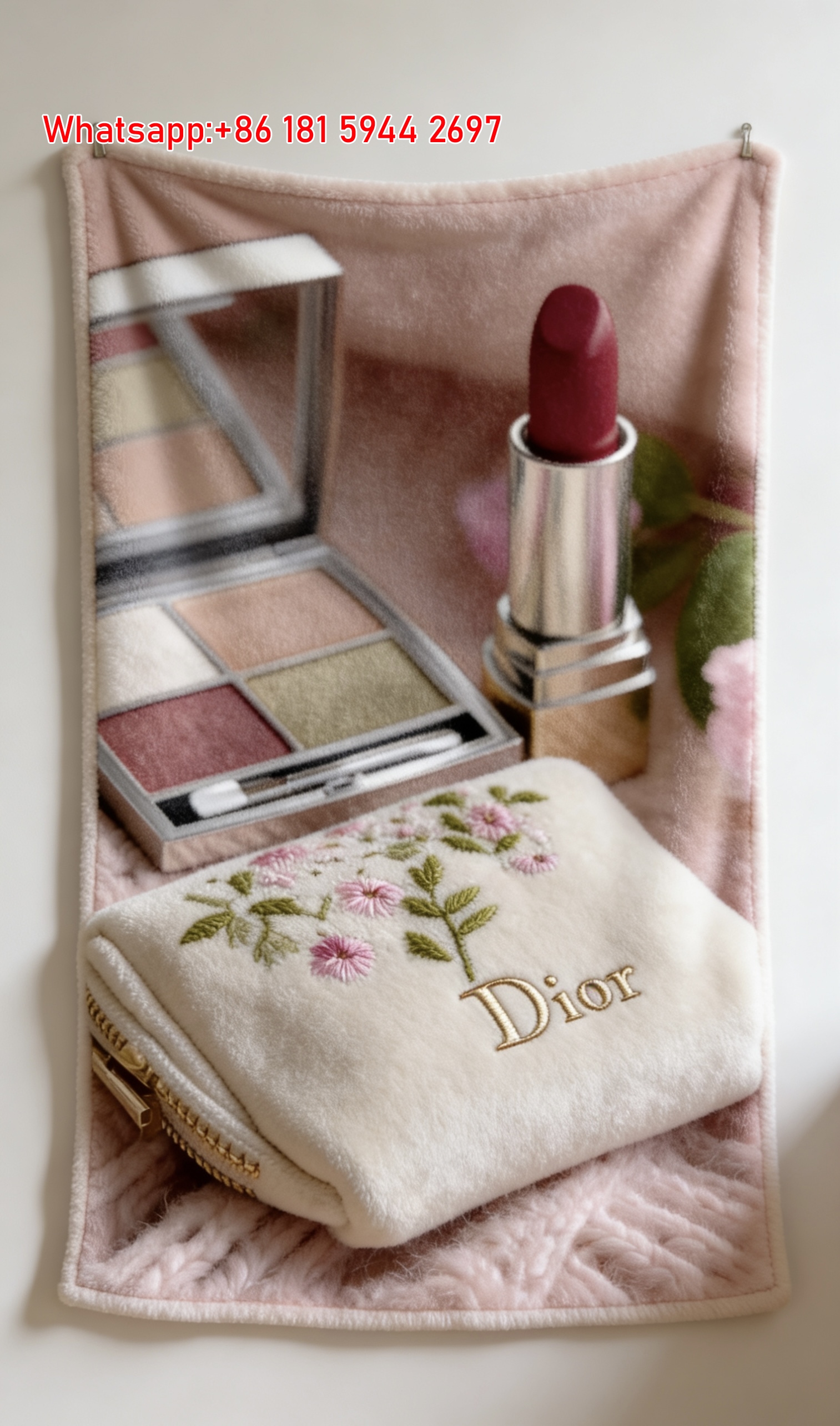 Dior Floral Embroidered Pouch & Makeup Print Flannel Sofa Throw Blanket D231